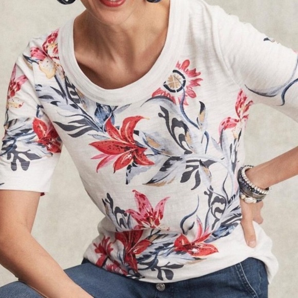 Floral Scoop Neck Tee Chico's Sz 4 20/22 - Picture 1 of 13